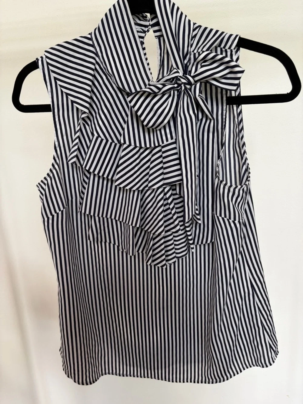Banana Republic Black & White Striped Ruffle Tie-Neck Camisole - Picture 1 of 4
